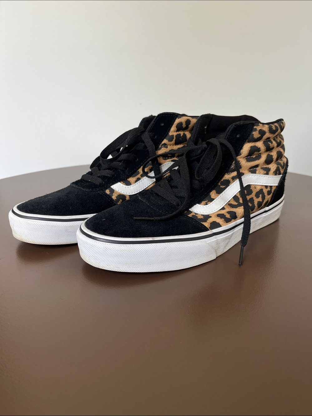 Vans Leopard and Black Sk-8 High-Top Athletic Sneakers Size 9.5